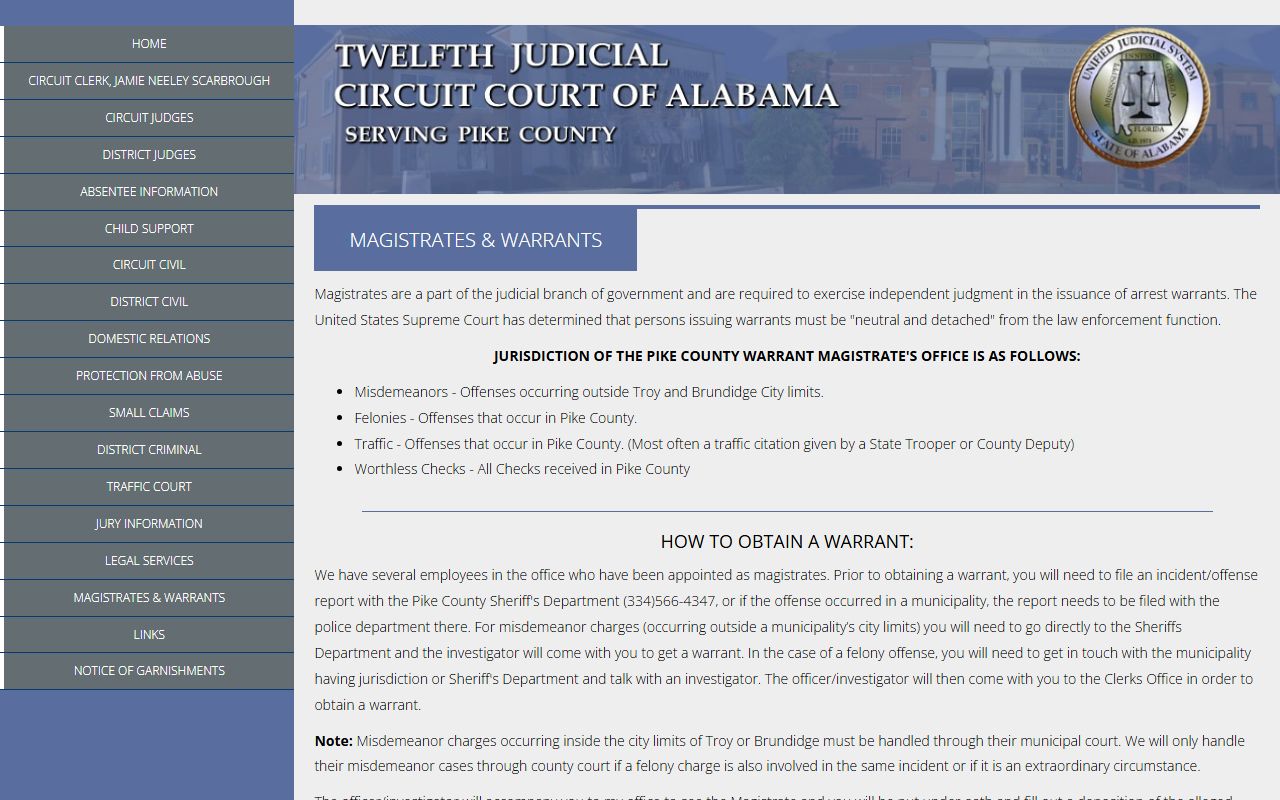 Pike County arrest records warrant court page